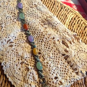 Antique Sterling Silver/Marcasite Gem Stone Bracelet
